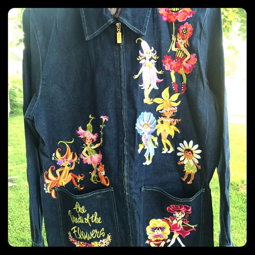 Bob Mackie Wearable Art Jean Jacket Flower